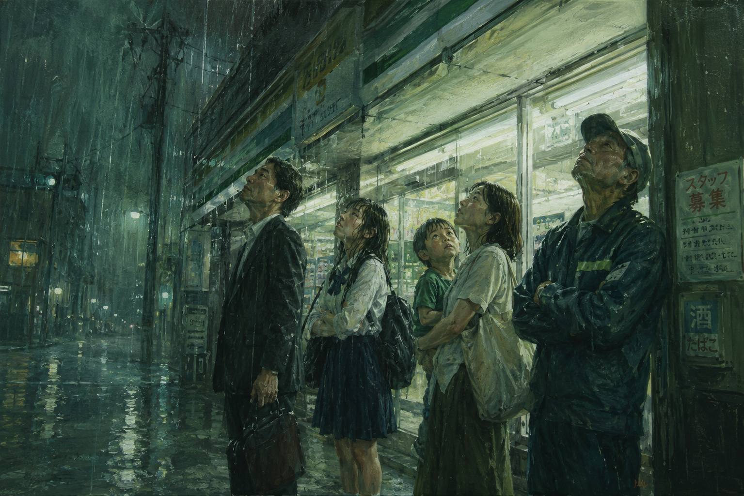 「夕立の軒下」